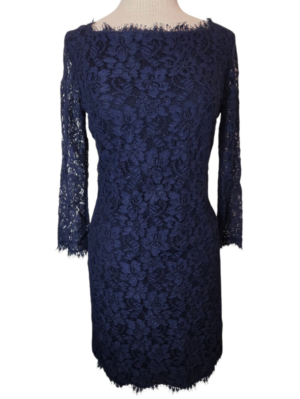 Diane von Furstenberg Zarita Dress Size 8 Lace Blue Quiet Luxury Old Money Royal